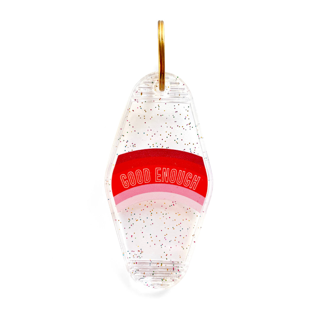 Good Enough Motel Key Tag | Clear with Rainbow Glitter
