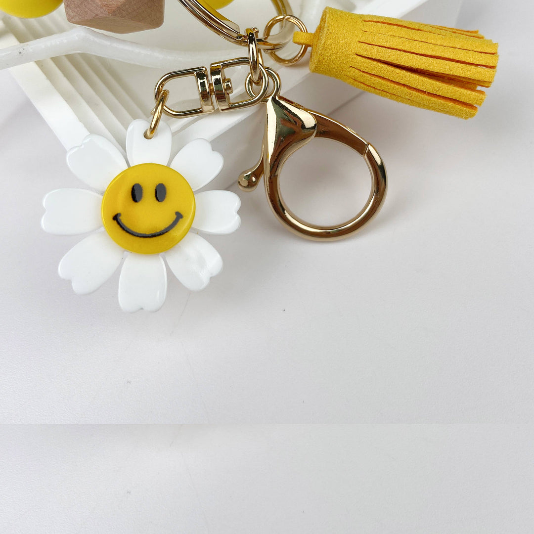 Handmade Beaded Tassel Sunflower Keychain Pendant