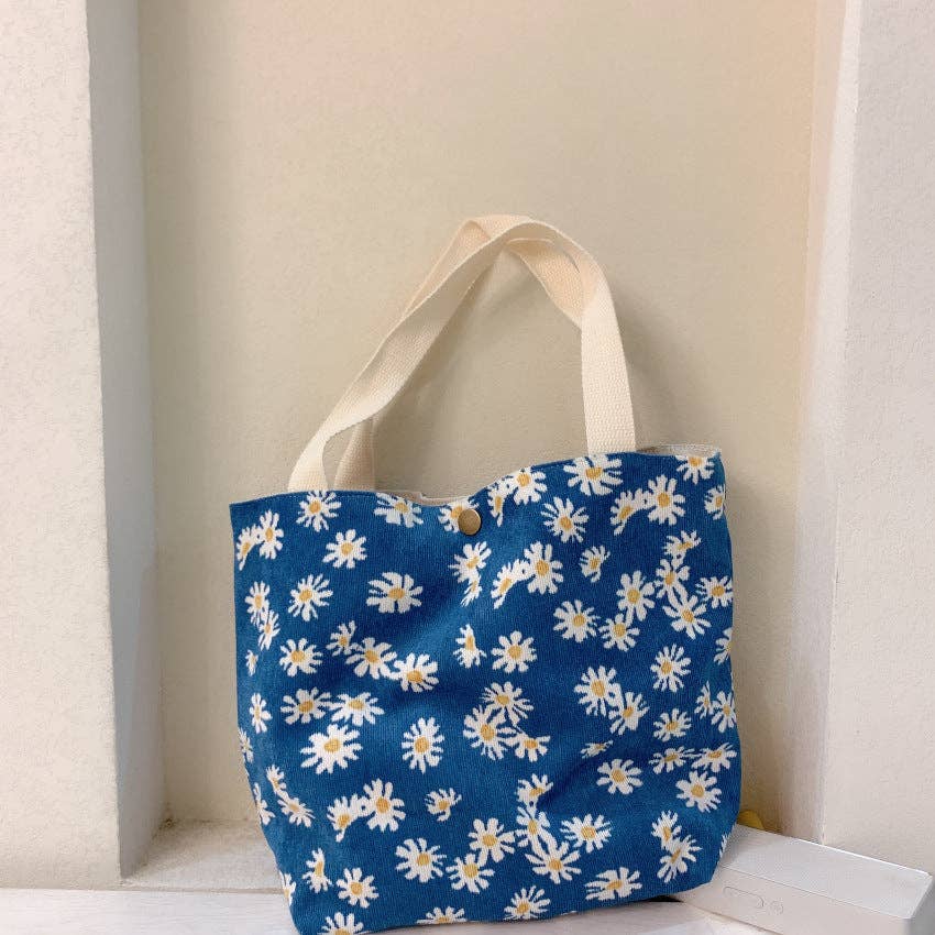 Vintage Artistic Floral Corduroy Small Tote