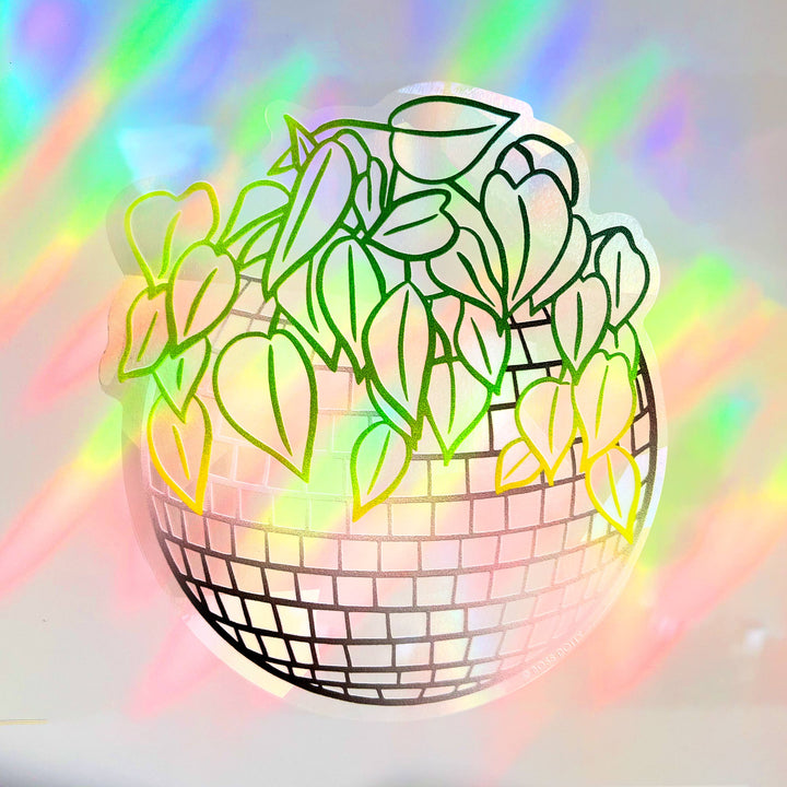 Disco Ball Planter Rainbow Suncatcher Sticker