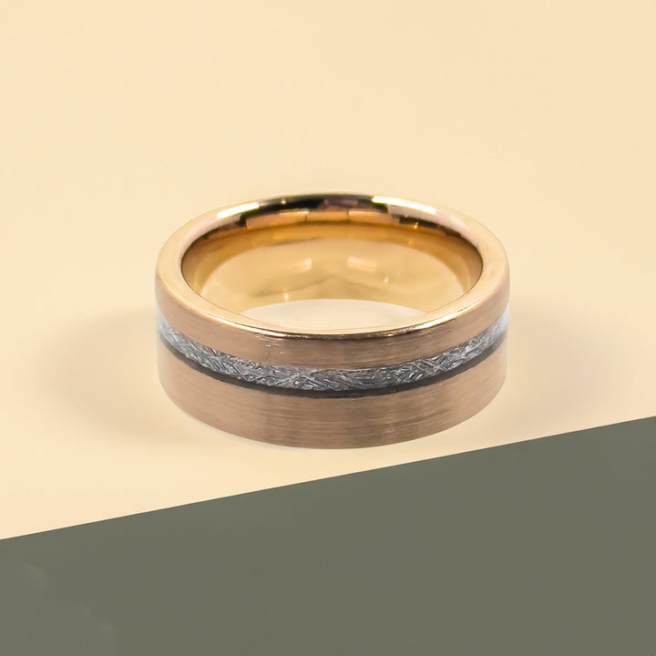 Gold Meteorite Flat Edge Fashion Ring