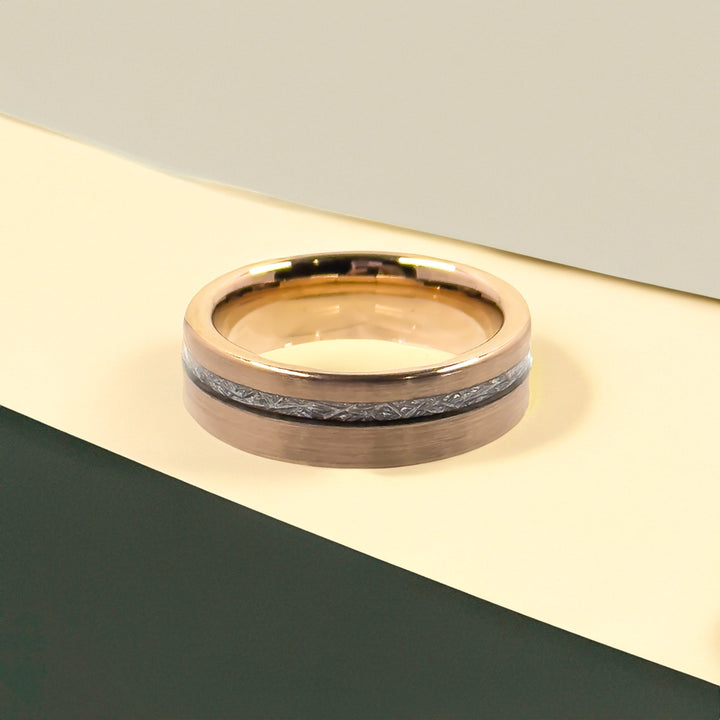 Gold Meteorite Flat Edge Fashion Ring