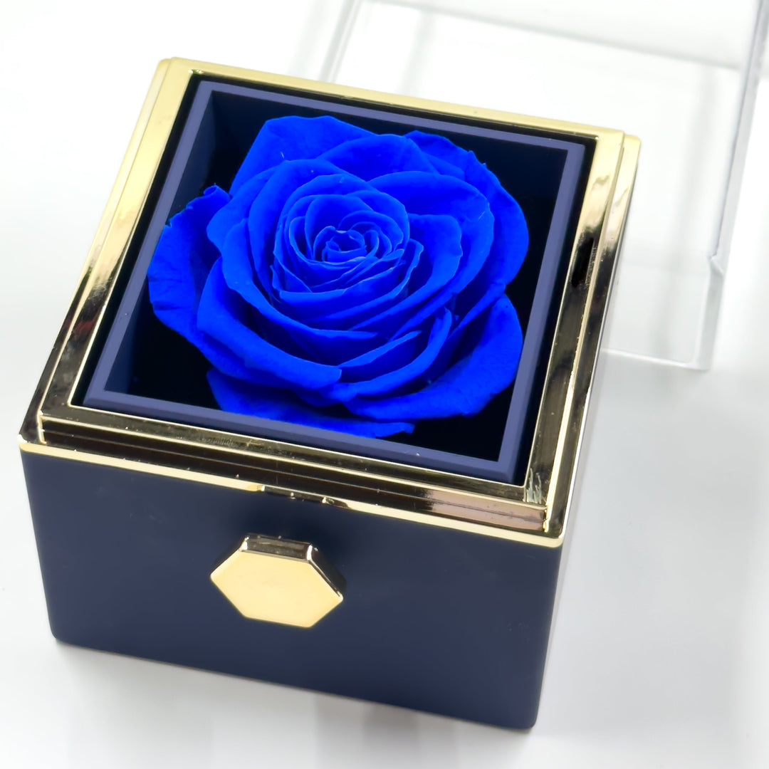 Rotating Jewelry Box with Heart Necklace and Preserved Rose