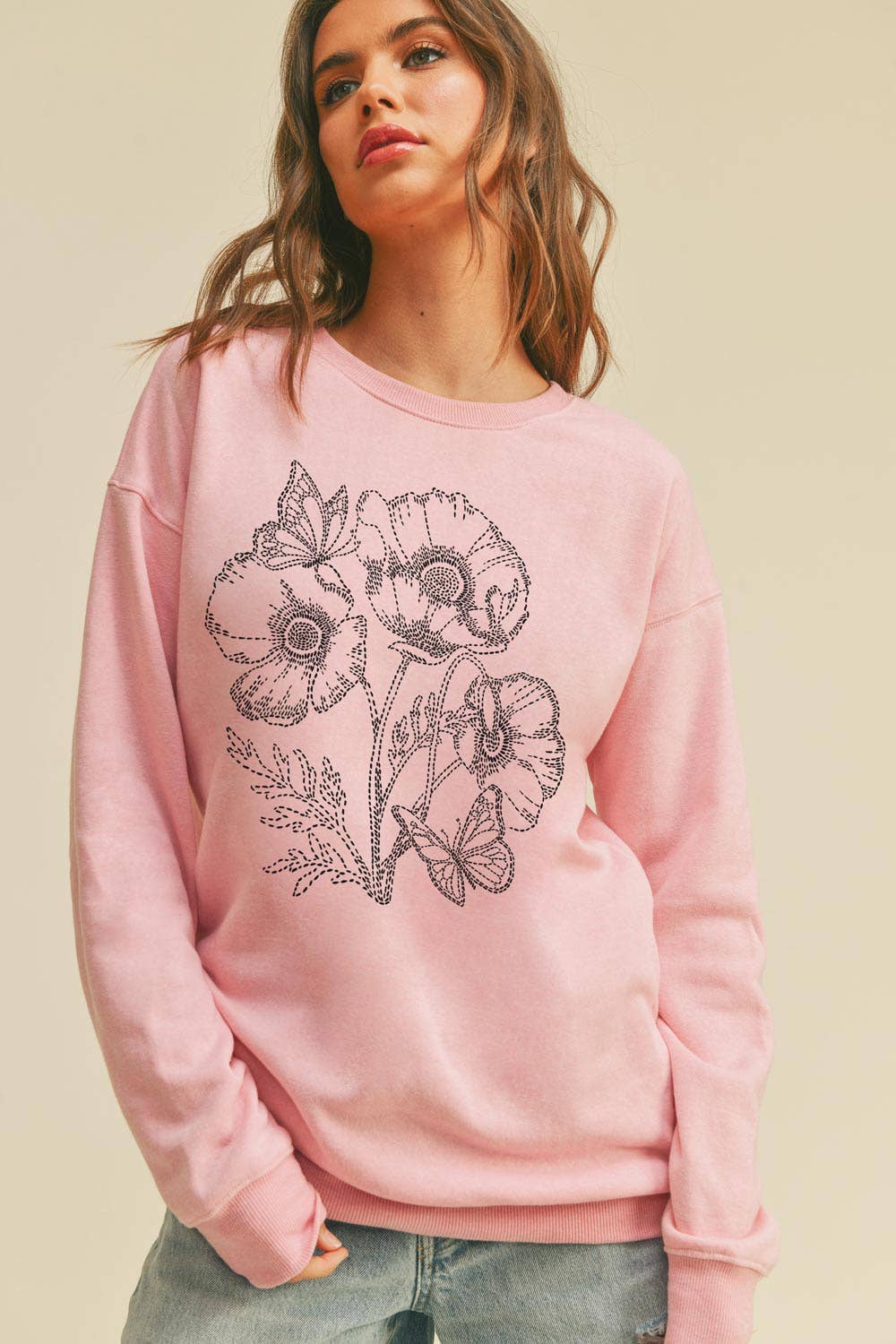 Flower Embroidery Graphic Sweatshirt