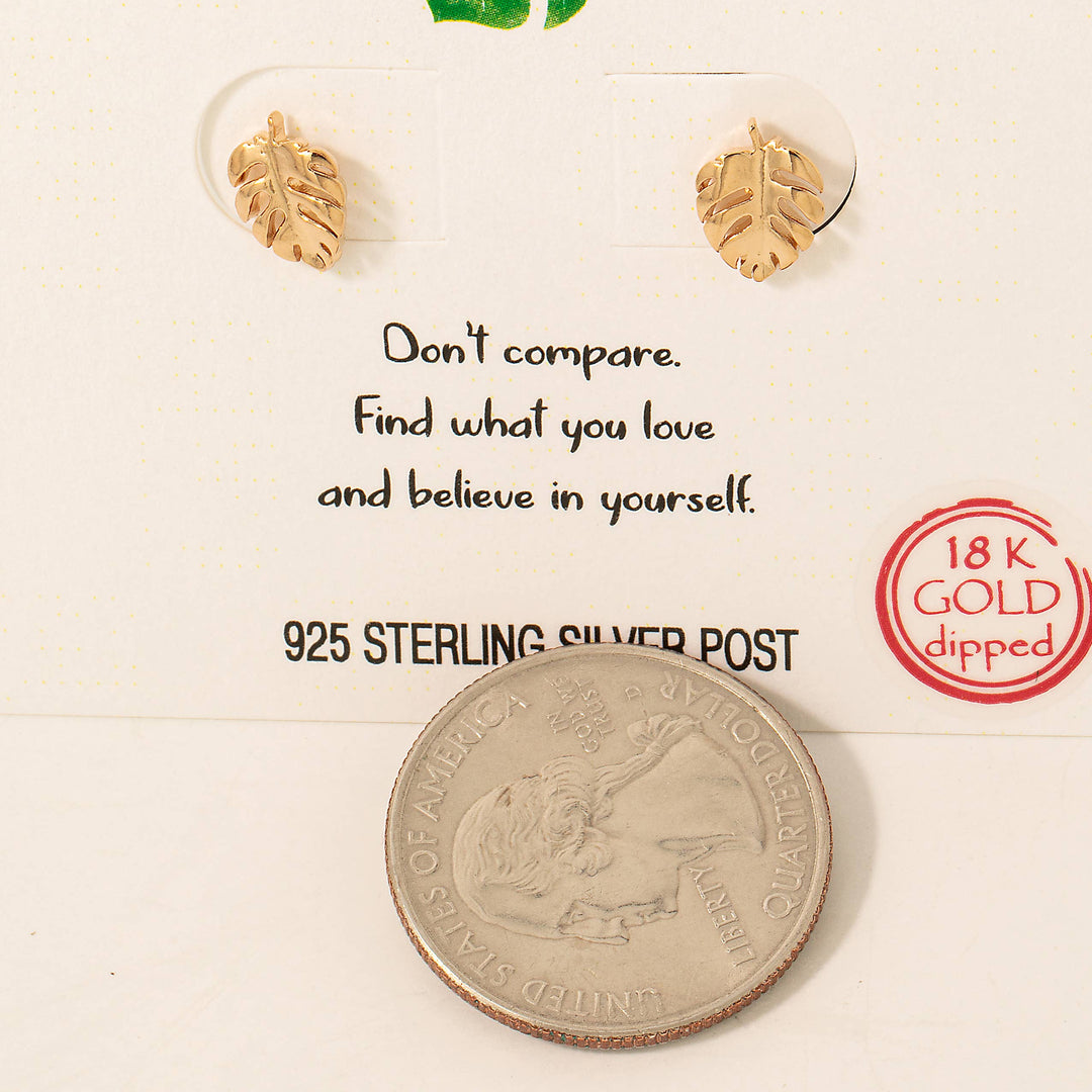 Gold Dipped Small Monstera Leaf Stud Earrings