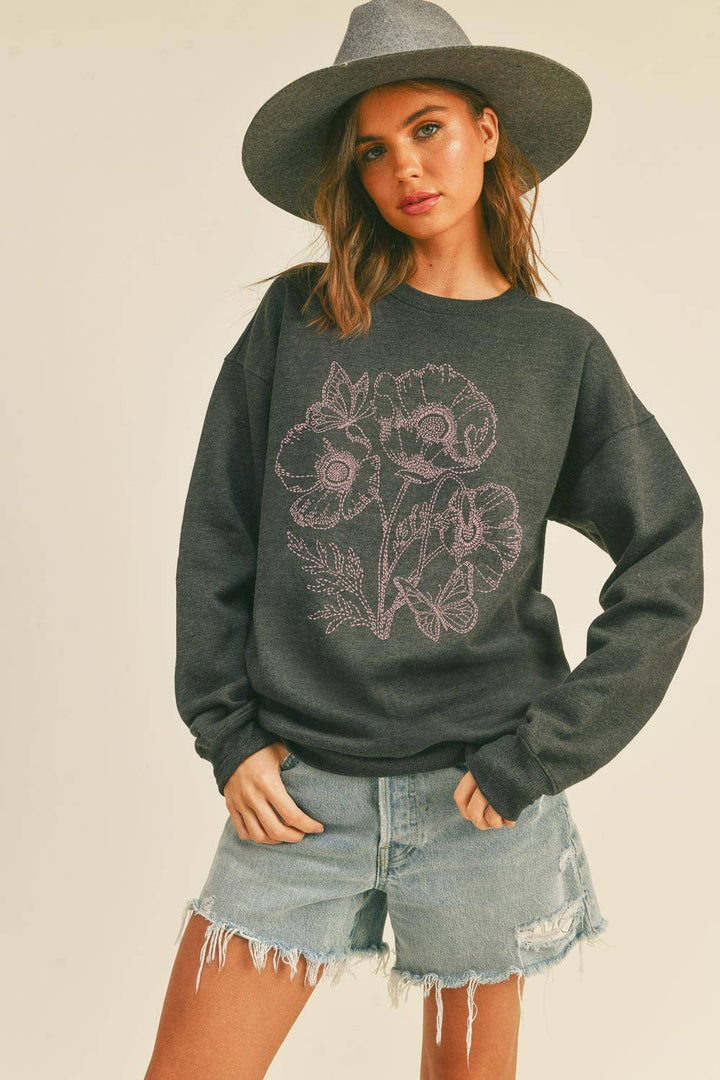 Flower Embroidery Graphic Sweatshirt