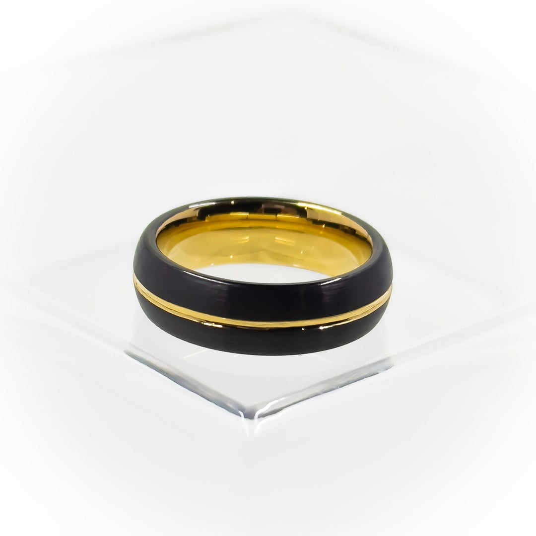 Black Tungsten with Gold, Women's Wedding Band / Ring, 6mm, with free engraving and elegant jewelry box