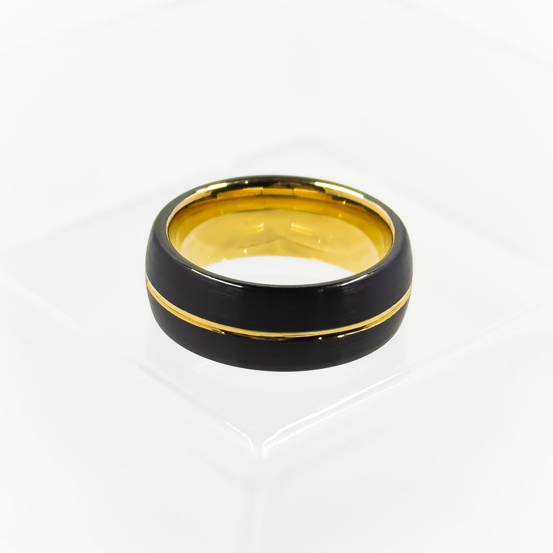 Black Tungsten with Gold, Men's Wedding Band / Ring, 8mm, with free engraving and elegant jewelry box
