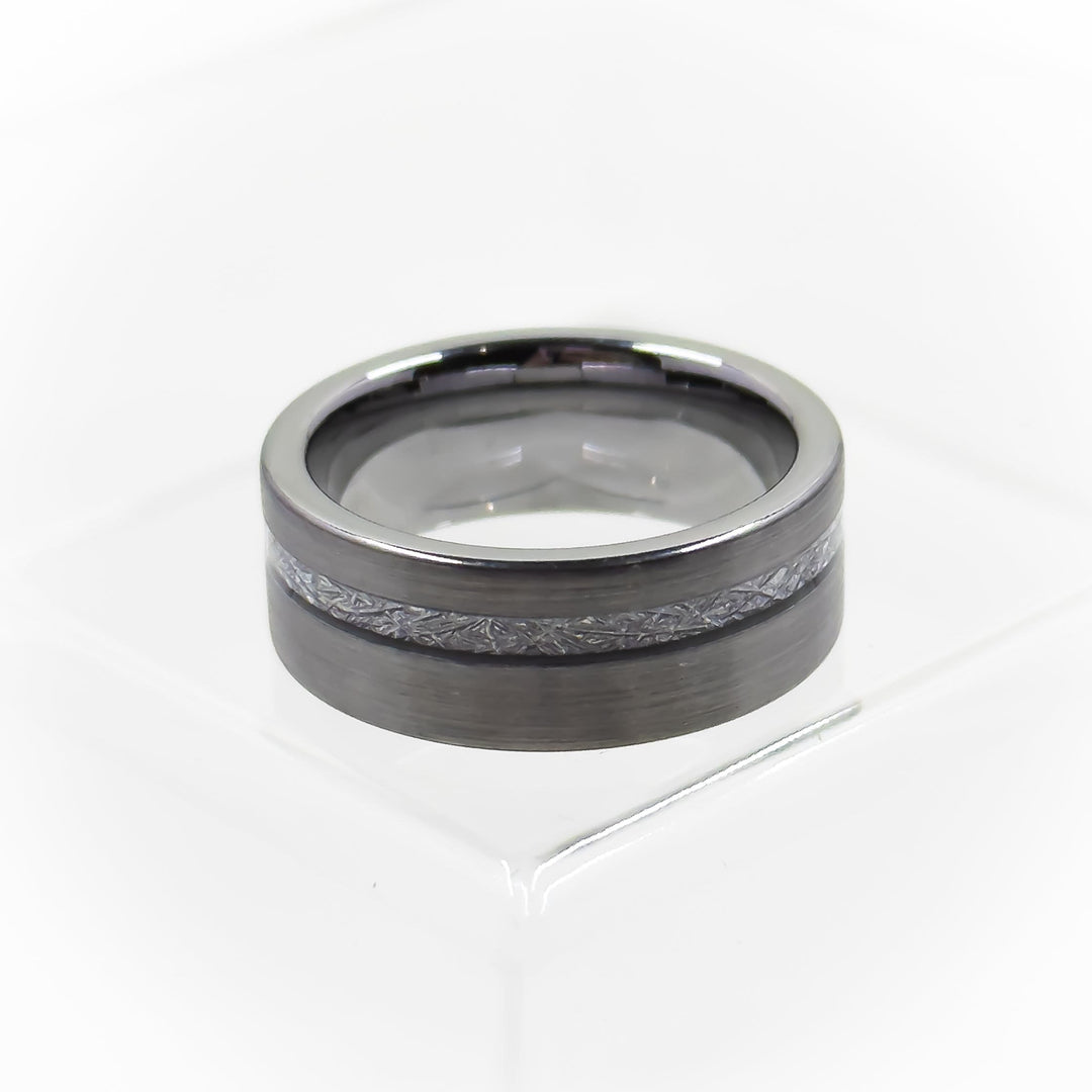 Silver Tungsten Meteorite, Flat Edge Men's Wedding Band, Promise Ring, 8mm, free laser engraving